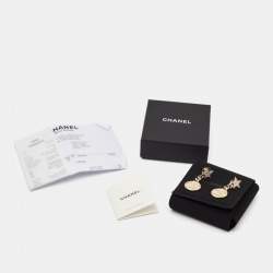Pre Owned Chanel CC Strass Crystal Gold Tone Earrings