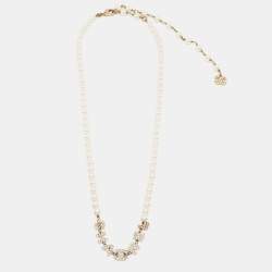Chanel CC Faux Pearl Crystal Gold Tone Necklace