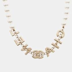Chanel CC Faux Pearl Crystal Gold Tone Necklace