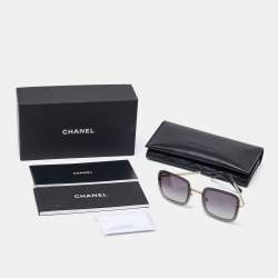 Chanel Gold Tone/Grey Gradient Chain Detail 4244 Square Sunglasses