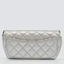 Chanel Silver Iridescent Caviar Quilted Leather Glassed Case with Chain 
