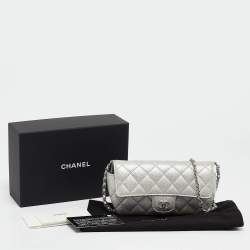 Chanel Silver Iridescent Caviar Quilted Leather Glassed Case with Chain 