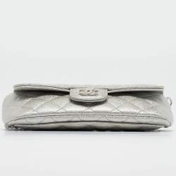 Chanel Silver Iridescent Caviar Quilted Leather Glassed Case with Chain 