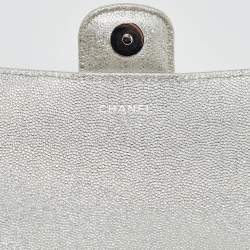 Chanel Silver Iridescent Caviar Quilted Leather Glassed Case with Chain 
