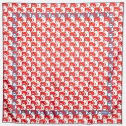 Pre Owned Chanel Red Tricolor CC Print Silk Square Scarf