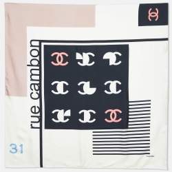 Chanel Cream/Black Rue Cambon Silk Square Scarf