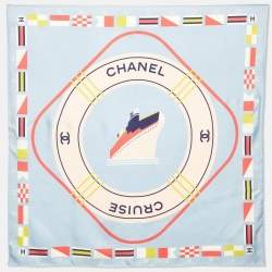 Pre Owned Chanel Light Blue Cruise Print Silk Square Scarf