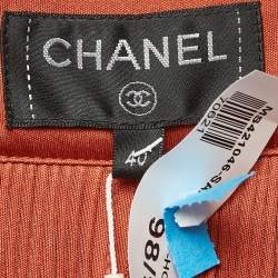 Chanel Brown Plisse Silk Jersey Wide-Leg Pants M
