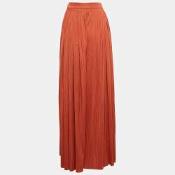 Chanel Brown Plisse Silk Jersey Wide-Leg Pants M