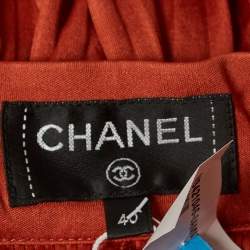 Chanel Brown Plisse Silk Jersey Wide-Leg Pants M