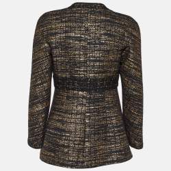 Pre Owned Chanel Black Metallic Tweed Button Front Jacket M