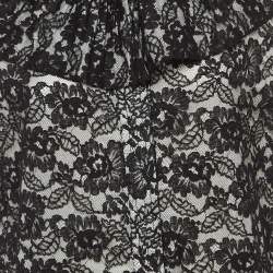 Chanel Black Floral Lace Ruffled High Neck Mini Dress L