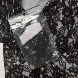 Chanel Black Floral Lace Ruffled High Neck Mini Dress L