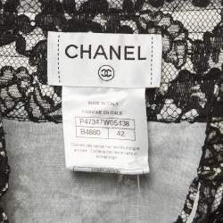 Chanel Black Floral Lace Ruffled High Neck Mini Dress L