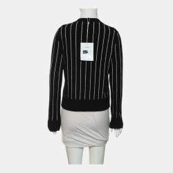 Pre Owned Chanel Black Crew Neck Stripes Logo Sweater S