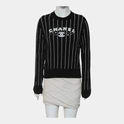 Pre Owned Chanel Black Crew Neck Stripes Logo Sweater S