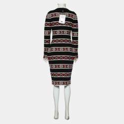 Pre Owned  Chanel Multicolour Stripes Logo Knit Dress M