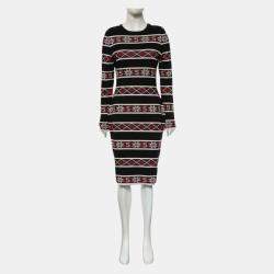 Pre Owned  Chanel Multicolour Stripes Logo Knit Dress M