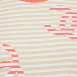 Chanel Beige/White Stripe Logo Jacquard Cotton Knit Tie-Up Top M