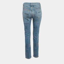 Chanel Blue Logo All Over Print Denim Jeans M Waist 27"