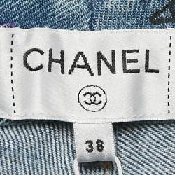 Chanel Blue Logo All Over Print Denim Jeans M Waist 27"