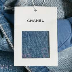 Chanel Blue Logo All Over Print Denim Jeans M Waist 27"