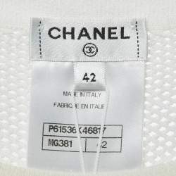 Chanel White CC Embroidered Mesh Sheer T-Shirt L