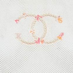 Chanel White CC Embroidered Mesh Sheer T-Shirt L