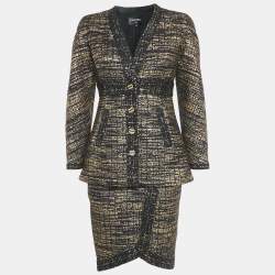 Chanel Black/Gold Tweed Jacket and Skirt Set S