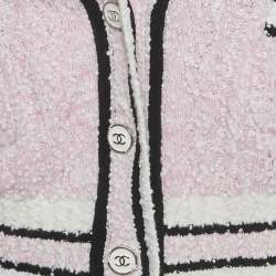Pre Owned Chanel Pink Stretch Tweed Button Detail Cardigan S