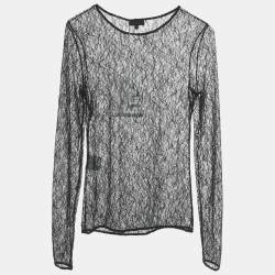 Pre Owned Chanel Black Lace Sheer Fitted Top S