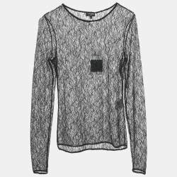 Pre Owned Chanel Black Lace Sheer Fitted Top S