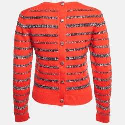 مملوكة مسبقًا سويتر شانيل كشمير لوركس أحمر بخطوط وزرار بالخلف مقاس ميديوم (متوسط)