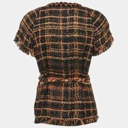 Pre Owned جاكيت شانيل شريط أسود / بني تويد مقاس متوسط (ميديم)