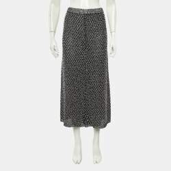 Pre Owned بنطلون شانيل حرير وقماش قطني مبطن أسود مقاس كبير جدًا (إكس لارج)