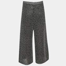 Pre Owned بنطلون شانيل حرير وقماش قطني مبطن أسود مقاس كبير جدًا (إكس لارج)