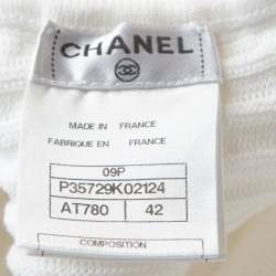 Chanel White Cotton Blend Rib Knit Off-Shoulder Fitted Dress L