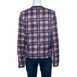 Chanel Multicolor Checked Tweed Print Technical Fabric Reversible Jacket M 
