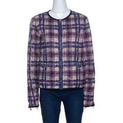 Chanel Multicolor Checked Tweed Print Technical Fabric Reversible Jacket M 
