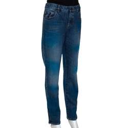 Pre Owned Chanel Two Tone Denim Mid Rise Jeans L
