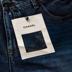 Pre Owned Chanel Two Tone Denim Mid Rise Jeans L