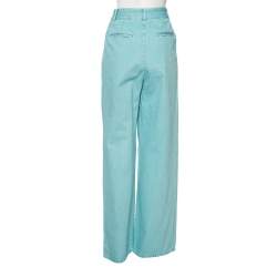 Pre Owned Chanel Light Blue Denim High Waisted Wide Leg Jeans S