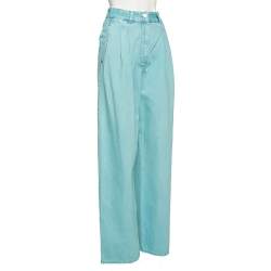 Pre Owned Chanel Light Blue Denim High Waisted Wide Leg Jeans S