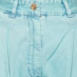 Pre Owned Chanel Light Blue Denim High Waisted Wide Leg Jeans S