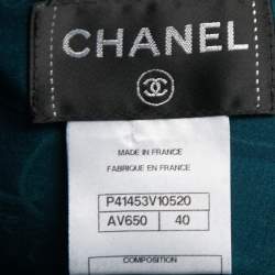 Pre Owned Chanel Teal Blue Pleated Satin Sequin Embellished Sleeve Dress M