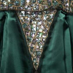 مملوكة مسبقًا Chanel Green Silk Crystal Embellished and Lace Trims Dress M