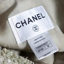 Pre Owned Chanel Green Polka Dotted Overlay Tweed Button Front Blazer M