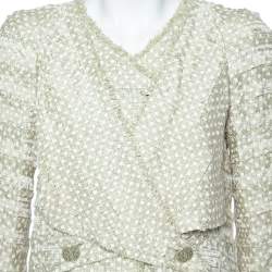 Pre Owned Chanel Green Polka Dotted Overlay Tweed Button Front Blazer M