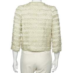 Pre Owned Chanel Green Polka Dotted Overlay Tweed Button Front Blazer M