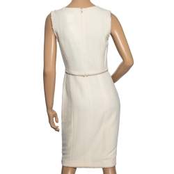 Pre Owned Chanel Cream Textured Wool Sleeveless Dress M 